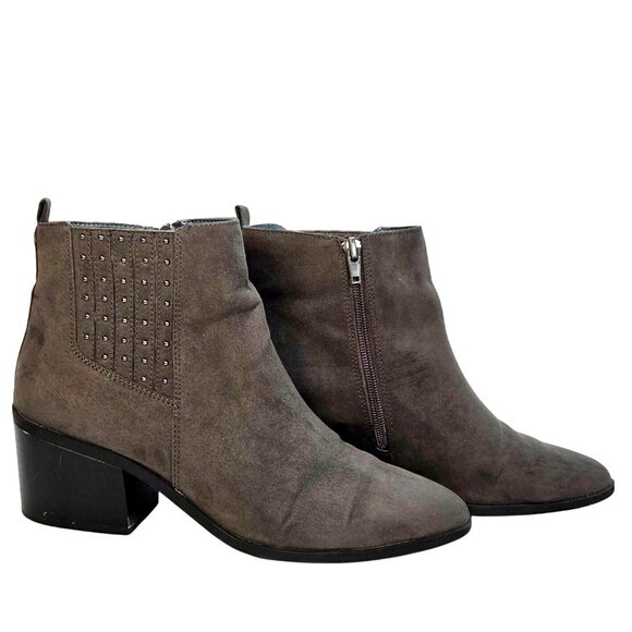 Kensie Taupe Anthony Faux Suede Block Heel Studded Ankle Booties Size 8.5M - Picture 1 of 9